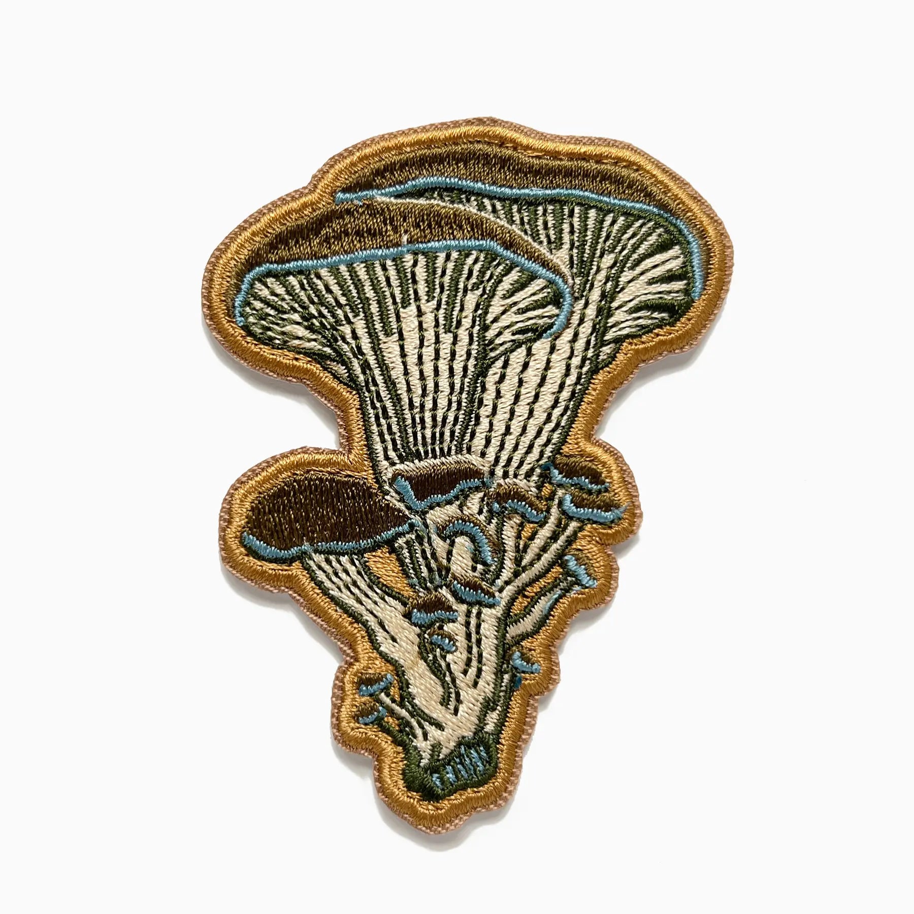 Blackbird Letterpress mushroom patch featuring detailed embroidery, perfect for decorating clothing or accessories.