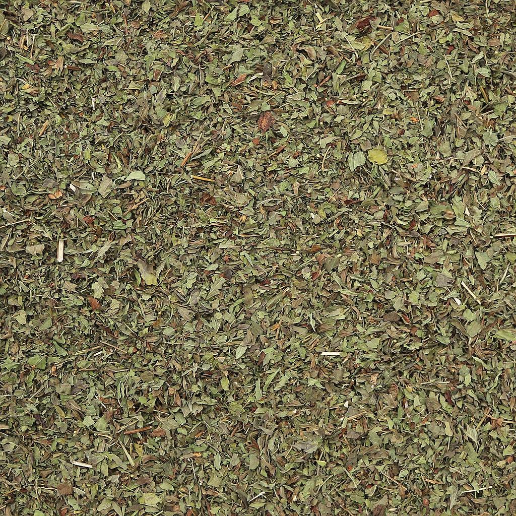Lemon balm refill package from Essential Organics with fresh, dried lemon balm leaves for herbal tea or remedies.