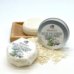 Rainwater Botanicals Hinterland Rice Protein solid shampoo bar with natural ingredients and packaging, ready for hair cleansing.