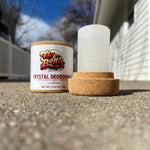 OTB Refills Salt Crystal Deodorant Stick in cork packaging showing the natural mineral crystal stick for deodorizing.