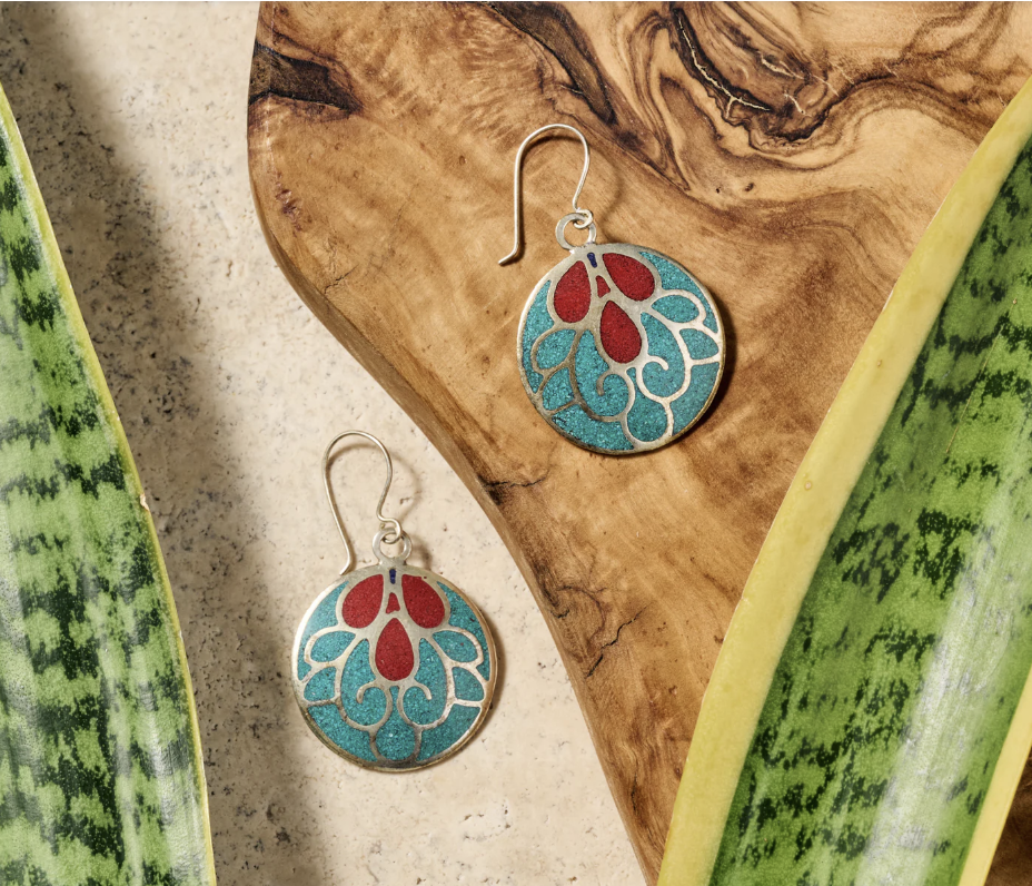 Red and Blue Dangle Earrings