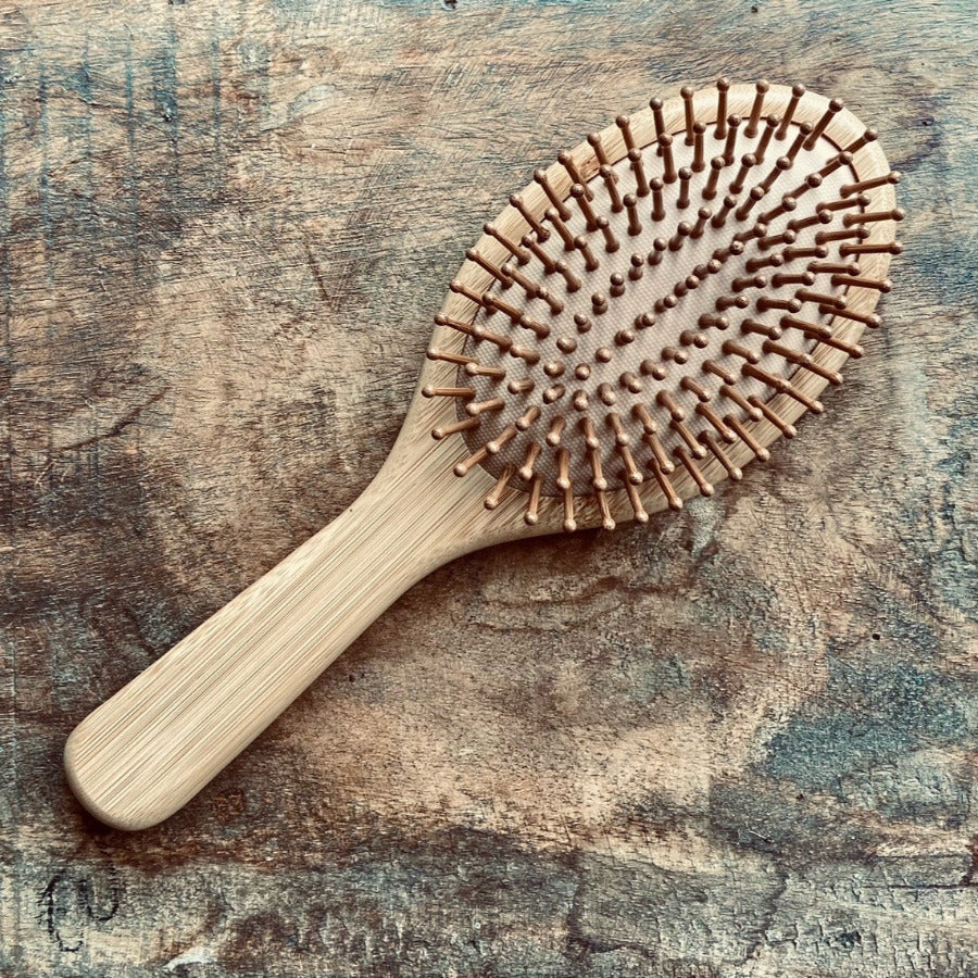Massaging Hair Brush - Bamboo - Round - Off the Bottle Refill Shop