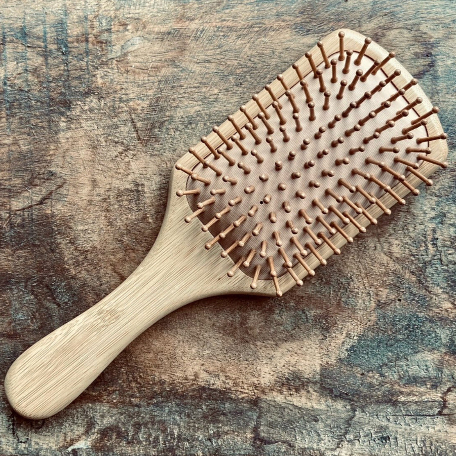 Massaging Hair Brush - Bamboo - Rectangle - Off the Bottle Refill Shop