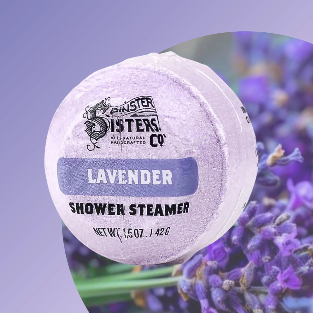 Lavender shower steamers by Spinster Sisters, aromatic bath accessories for a soothing shower experience