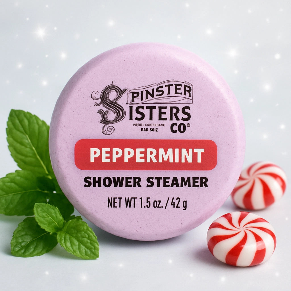 Peppermint shower steamers by Spinster Sisters, scented bath accessories for a refreshing shower experience.